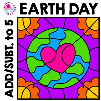 Preview of Earth Day Math Craft Coloring Color by Number Code Addition Subtraction to 5
