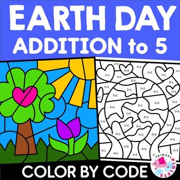 Preview of Earth Day Math Craft Coloring Pages April Color by Number Code Addition to 5