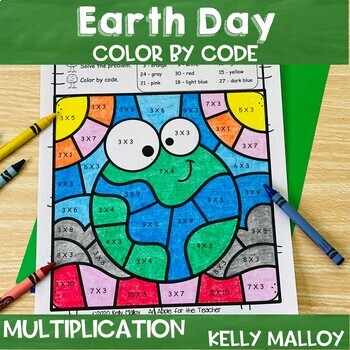 Preview of Earth Day Math Craft Coloring Pages Sheets April Color by Code Multiplication