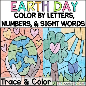 Preview of Earth Day Coloring Sheets | Color by Numbers, Letters, and Sight Words