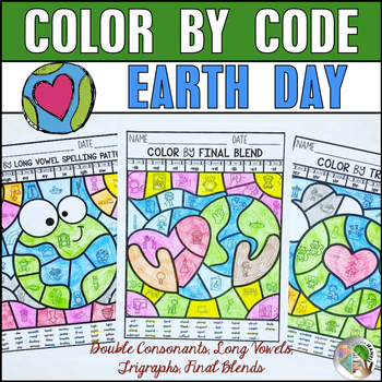Preview of Earth Day Coloring Pages | Earth Day Color by Code Phonics