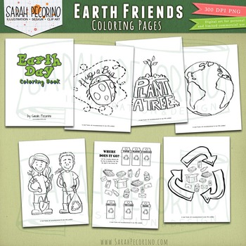 Preview of Earth Day Coloring Pages - Earth Friends - Recycling *SALE*