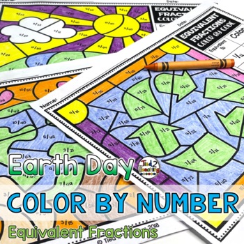 Preview of Earth Day Coloring Pages Equivalent Fractions Color by Number