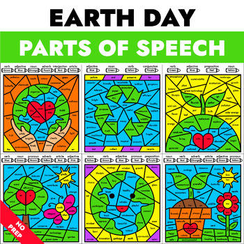 Preview of Earth Day Coloring Pages - Parts of Speech Color by Code - Grammar Activity