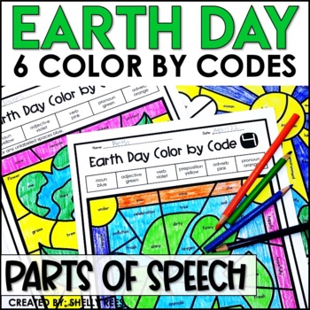 Preview of Earth Day Coloring Pages Parts of Speech Color by Number