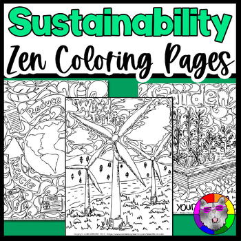 Preview of Earth Day Coloring Pages, Sustainability Zen Doodle Activity & Worksheets
