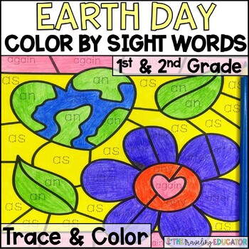 Preview of Earth Day Coloring Sheets | Color By Sight Words for First and Second Grade