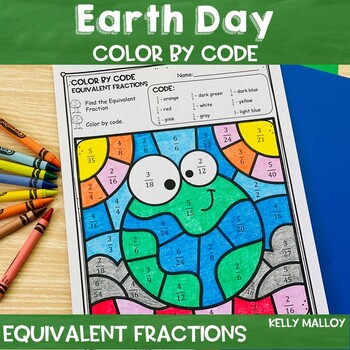 Preview of Equivalent Fractions Color by Number Earth Day April Coloring Sheets Worksheet 