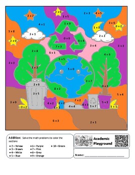 Preview of Earth Day Coloring by Code Worksheet (Addition 0 to 10)