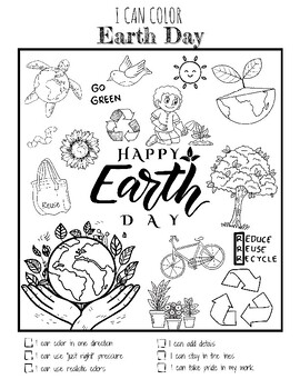 Preview of Earth Day Coloring, with easy to use checklist for accurate/neat coloring. FREE!