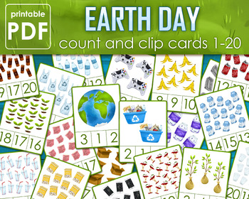 Earth Day Count and Clip Cards Preschool Educational Activity, Flash ...