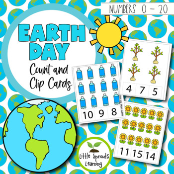 Preview of Earth Day Counting Clip cards 0 - 20 (includes worksheets)