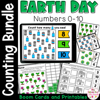 Preview of Earth Day Counting Objects to 10 Worksheets - Boom Numbers Activity Bundle