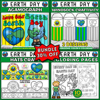 Preview of Earth Day Crafts Bundle: DIY Projects, Windsock, Hat, Agamograph, Coloring Pages
