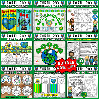 Preview of Earth Day Crafts Bundle: DIY Projects, Windsock, Hat, Agamograph, Coloring Pages
