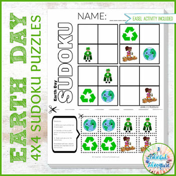 Preview of Earth Day Critical Thinking | 4x4 Sudoku Logic Puzzles | Cut and Paste Activity