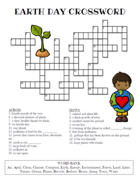 Earth Day Crossword Puzzle Color And Bw Versions By Celebration Station