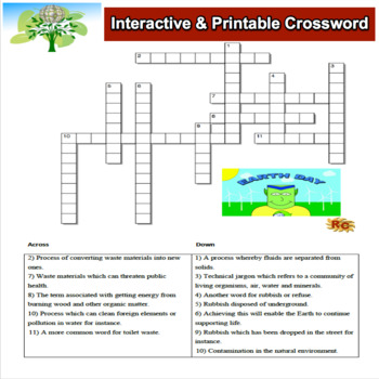 Preview of Earth Day Crossword Puzzle Interactive & Printable