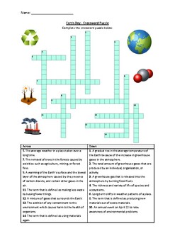 Preview of Earth Day - Crossword Puzzle Worksheet (Printable)