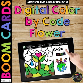 Preview of Earth Day Digital Color by Code Boom Cards™ Fact Fluency Math Activity