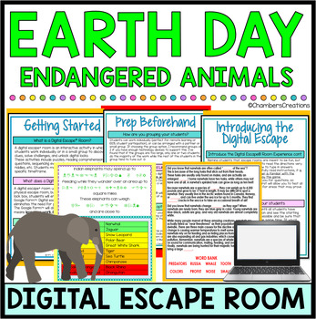 Preview of Earth Day Digital Escape Room Endangered Animals April Breakout game