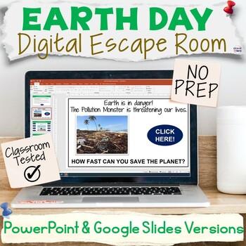 Preview of Earth Day Digital Escape Room, NO PREP Holiday Trivia Research ELA Fun Activity