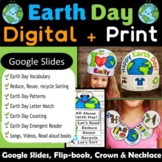 Earth Day Digital Literacy & Math Activities, Printable Flipbook, Hat, Necklace