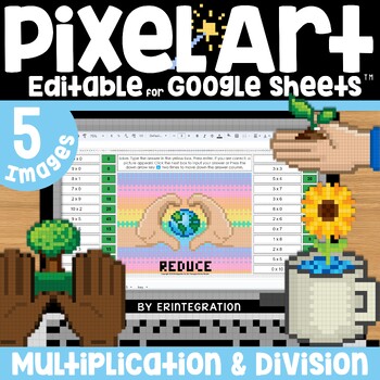 Preview of Earth Day Pixel Art Math Multiplication & Division Basic Facts on Google Sheets
