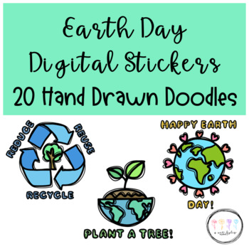 Preview of Earth Day Digital Stickers I Hand Drawn Doodles