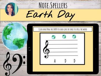 Preview of Earth Day | Digital Treble Clef & Bass Clef Note Spellers