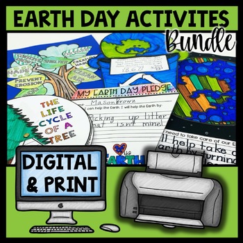 Preview of Earth Day Activities Crafts Math Writing Reading STEM Digital Print BUNDLE