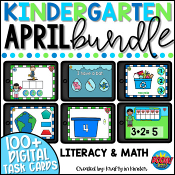 Preview of April Math and Literacy Boom Cards for Kindergarten