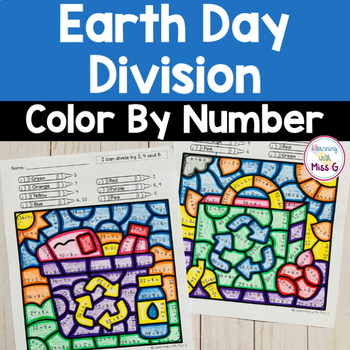 Preview of Earth Day Division Color By Number - April Morning Work - Spring Worksheets