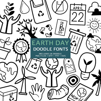 Preview of Earth Day Doodle Fonts, Instant File otf, ttf Font Download, Digital Font Bundle