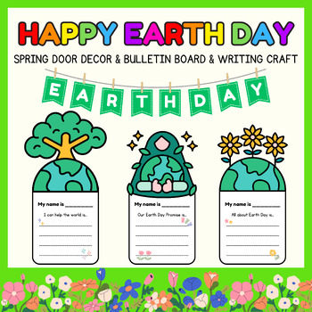 Preview of Earth Day Door Decor & Bulletin Board l April & Spring Writing Craft Prompts Kit