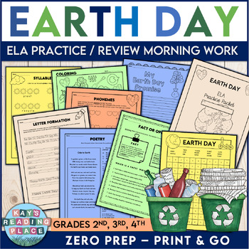 Preview of Earth Day ELA Morning Work Practice Packet | Earth Day Promise Writing | No Prep