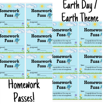 Preview of Earth Day / Earth Theme Pack of 2 Homework Passes