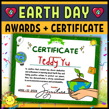 Preview of Earth Day (Editable) AWARDS and CERTIFICATE -Spring April Activity Appreciation