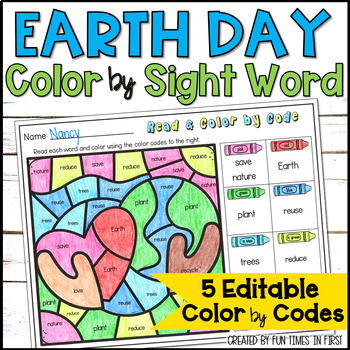 Preview of Earth Day Color By Sight Word Coloring Pages Editable - Earth Day Coloring Pages