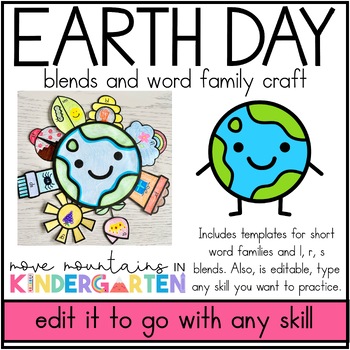Preview of Earth Day Editable Craft for Kindergarten- blends and word families