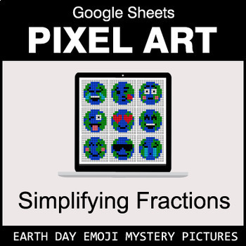 Preview of Earth Day Emoji - Simplifying Fractions - Google Sheets Pixel Art