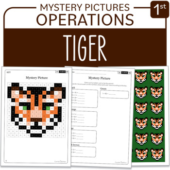 Preview of Earth Day - Endangered Species Tiger Math Mystery Picture Grade 1: Operations