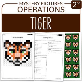 Preview of Earth Day - Endangered Species Tiger Math Mystery Picture Grade 2: Operations
