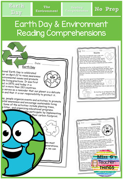 Preview of Earth Day / Environment - 5 Reading Comprehensions: pollution, water, recycling,