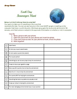 Preview of Earth Day Environmental Issues Scavenger Hunt