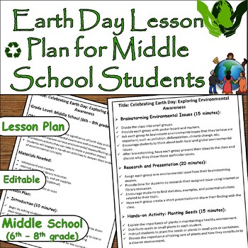 Preview of Earth Day Environmental Lesson Plan for Middle School Students: April 22nd