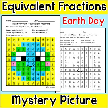 Preview of Earth Day Math Coloring Page - Equivalent Fractions Mystery Picture