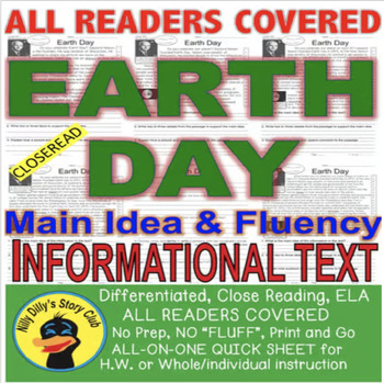 Preview of Earth Day FACTS CLOSE READING 5 LEVELED PASSAGES Main Idea Fluency Check TDQs