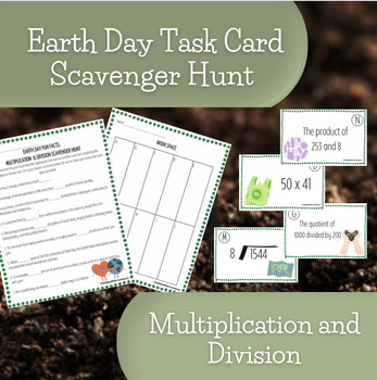 Preview of Earth Day Fun Fact/Task Card Scavenger Hunt | Multiplication & Division
