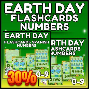 Preview of Earth Day Flashcards - ENGLISH & SPANISH - Numbers 0 - 9 BUNDLE